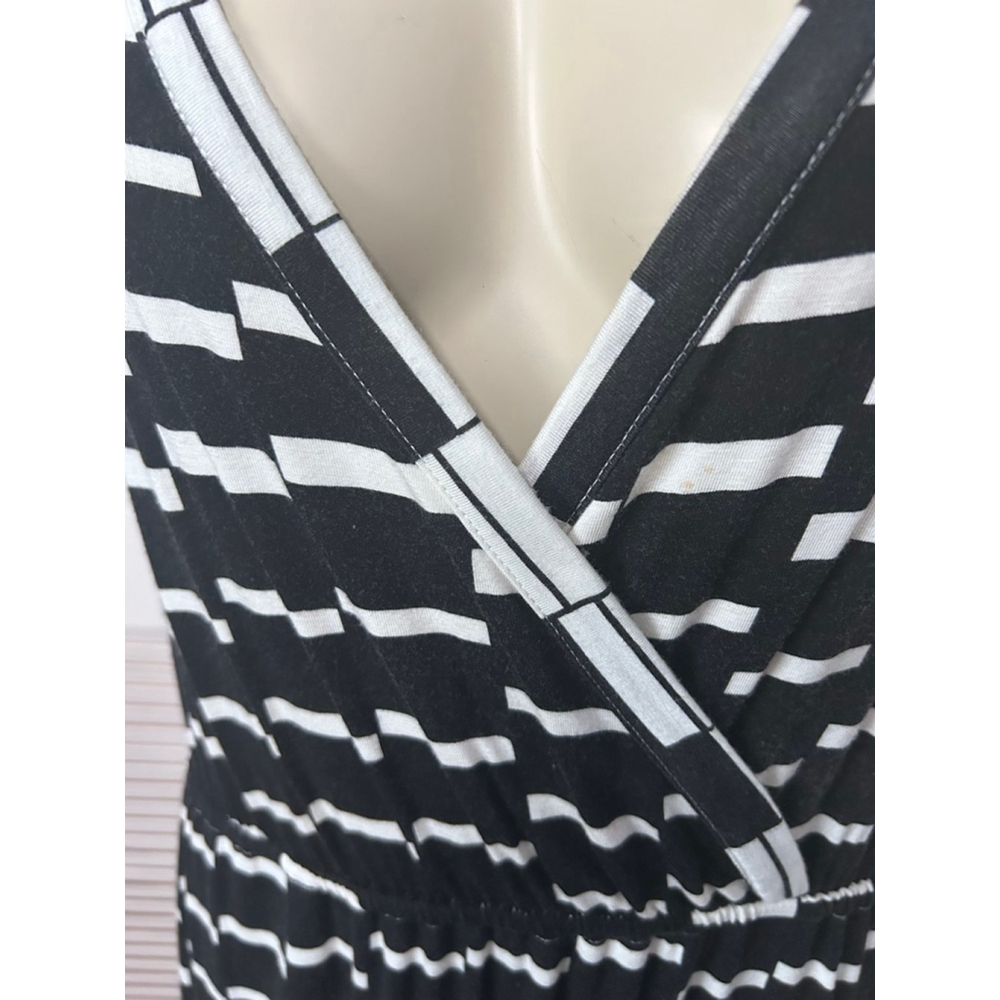Lane Bryant Maxi Dress Black White Geometric Faux Wrap 14/16 Stretch - Picture 8 of 12